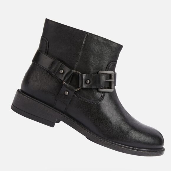 GEOX Respira Catria Motorcycle Biker Ankle Boots Size 8.5 Black Leather NEW - Picture 1 of 16